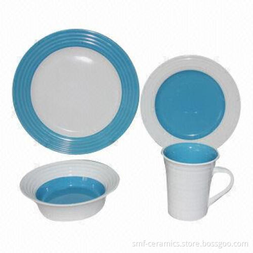 16pcs Stoneware Dinner Set, Food Safe, Hand Painting with Thread Edge Fold